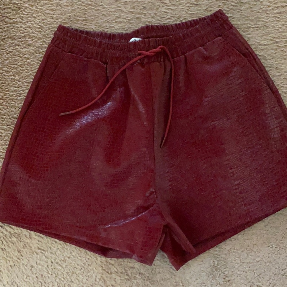 Faux leather snake print shorts